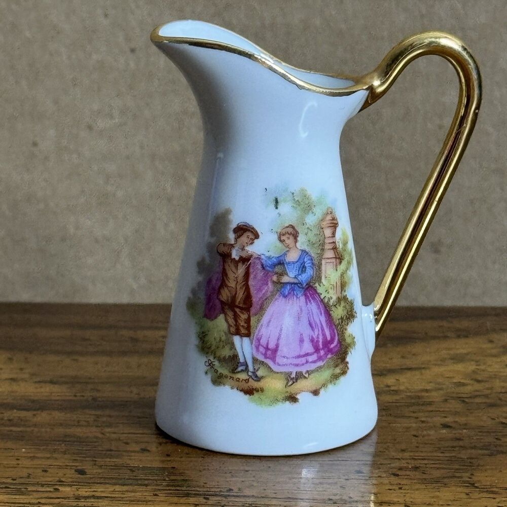 F.M Limoges Vintage Collectible Miniature‎ Pitcher France Courting Signed